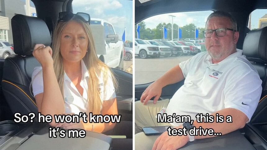 he wont know its me woman tests drive car at dealership then she says she wants to drive past her exs house 6894dc3f2e043