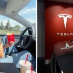 i got striked woman takes tesla road trip on highway then she eats her chick fil a hands free in the drivers seat 68b41059daf44