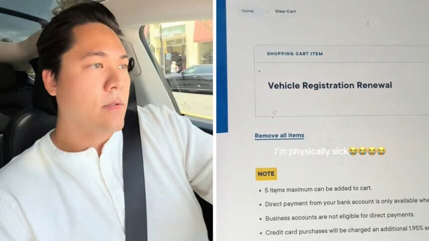 oh you drive something niiiiiiice man renews his vehicle online the total makes him physically sick 6898999f3f736