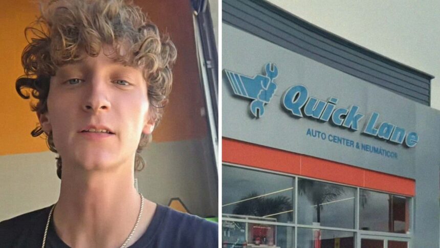 quick lane worker shows advertisement for 39 95 oil change from last year then he reveals how much it costs now 68e00fc421d07